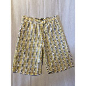 Plaid Galaxy Men's Yellow Plaid Bermuda Style Shorts Pockets Size 34